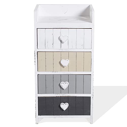 Rebecca Mobili Comodino in Legno 4 cassetti, Mobile cassettiera, Bianco Beige Grigio, Shabby Chic Vintage, Camera Ingresso - Misure: 72 x 35 x 27,5 cm (HxLxP) - Art. RE4380