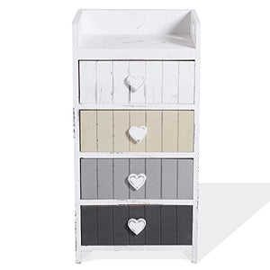 Rebecca Mobili Comodino in Legno 4 cassetti, Mobile cassettiera, Bianco Beige Grigio, Shabby Chic Vintage, Camera Ingresso - Misure: 72 x 35 x 27,5 cm (HxLxP) - Art. RE4380