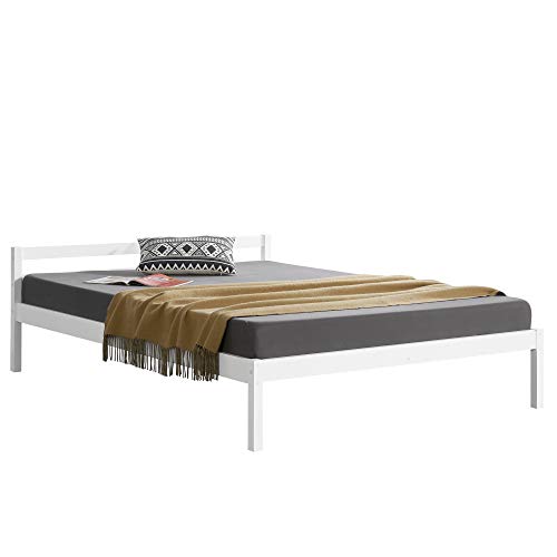 [en.casa] Struttura Letto Matrimoniale King Size 180 x 200 cm Letto Doppio in Legno di Pino con Rete a Doghe - Bianco