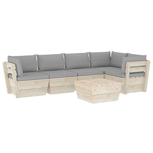 SKM Set Divani da Giardino su Pallet 6 pz con Cuscini Legno Abete (118.9kg) Grigio-3565
