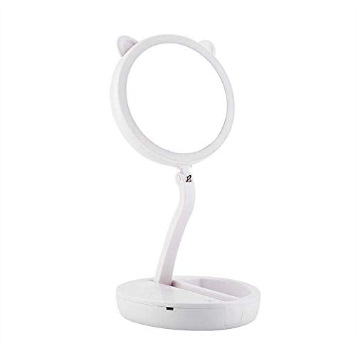Specchio cosmetico, specchio per trucco da tavolo rotondo pieghevole con LED, specchio per trucco 7X specchio ingranditore a doppia faccia con carica USB, rotazione di 360 °, completo per camera da l