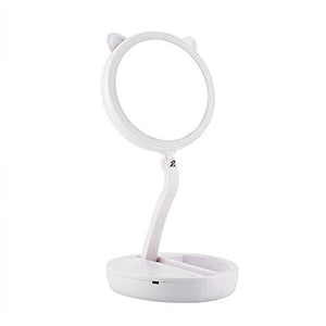 Specchio cosmetico, specchio per trucco da tavolo rotondo pieghevole con LED, specchio per trucco 7X specchio ingranditore a doppia faccia con carica USB, rotazione di 360 °, completo per camera da l