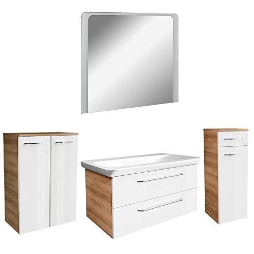 FACKELMANN Set di mobili da bagno 5 pezzi, modello Milano Milano con mobiletto da 60 cm di larghezza, specchio da bagno e lavabo in ceramica