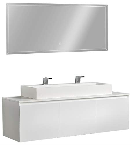 Mobile da bagno Luna 1600 bianco opaco con piano di appoggio in solid surface - lavabo e specchio opzionali, Specchio:Senza specchio, Lavabi:TWG07 (120 cm)