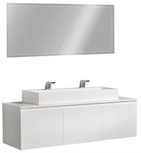 Mobile da bagno Luna 1600 bianco opaco con piano di appoggio in solid surface - lavabo e specchio opzionali, Specchio:Senza specchio, Lavabi:TWG07 (120 cm)