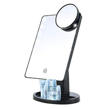 willkey Specchio Trucco da Tavolo con Luce Led e Ingrandimento 10x Specchio Cosmetico Nero Ricaricabile USB Specchio da Tavolo Girevole 180° con Vassoio (nero)