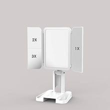 Specchio per il trucco 3 Pagine Specchio cosmetico Specchio da tavolo Specchio dimmerabile Brightness e 1x 2x / 3x Specchio di ingrandimento da 180 ° Specchio Pieghevole a rotazione Pieghevole
