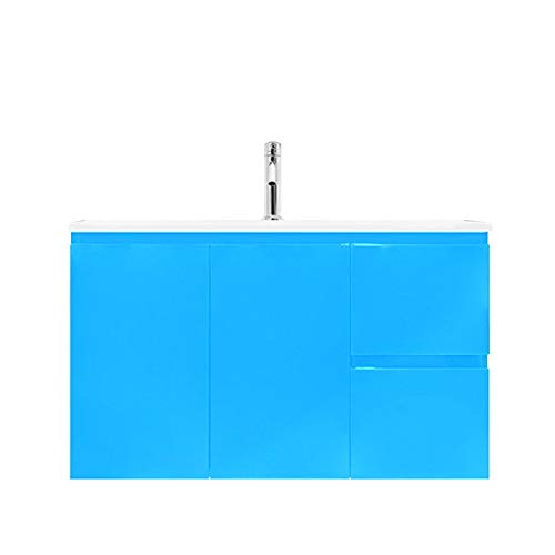 Mobile Bagno Sospeso in Legno Vaduz Salvaspazio con 2 Ante E 2 Cassetti Design Moderno con Lavabo in Ceramica Mobiletto Arredamento per Interni Arredo, 90 x 36 x 50 Cm Colore Puffo