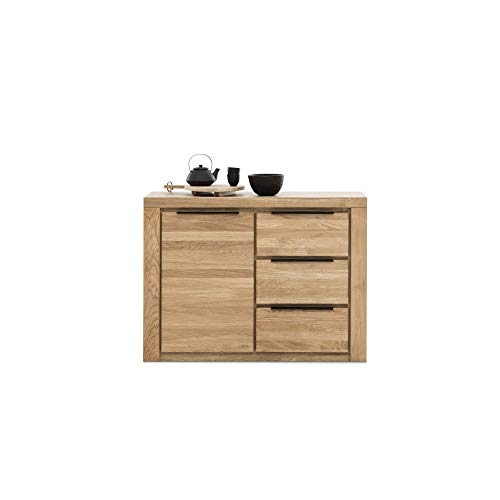 Roominado - Comò Greta, credenza, 1 anta/3 SK, in rovere massiccio oliato, in confezione originale