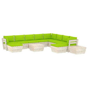 SKM Set Divani da Giardino su Pallet 12 pz con Cuscini Legno Abete (218.2kg) Verde-3707
