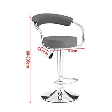 Set di 2 sgabelli da bar regolabili in altezza, con schienale, braccioli e poggiapiedi, in ecopelle, girevole a 360°, colore: grigio