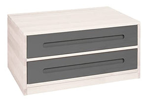 BioKinder Lina Credenza Cassettiera Letto con 2 cassettiere in Legno massello di Pino 80 x 55 x 40 cm Bianco smaltato, cassettiere Grigio smaltato