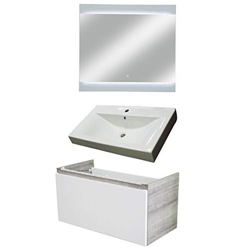 Fackelmann PIURO 3 Pezzi Set di mobili da Bagno – Mobiletto da Bagno/lavabo/Specchio