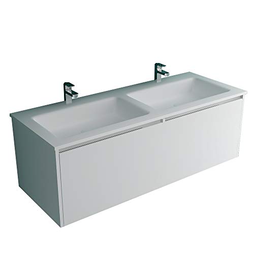 Alpenberger Set di mobili da bagno completamente premontati, 120 cm, con doppio lavello, mobiletto con funzione Soft-Close, specchio con illuminazione LED e funzione anti-appannamento, set completo