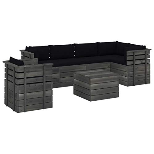 vidaXL Set Divani da Giardino su Pallet 7 pz con Cuscini Massello Pino
