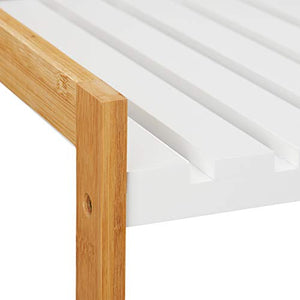 Relaxdays Scaffale Bagno Cesto Portabiancheria, Autoportante, Mobiletto Bambù & Legno MDF, 76x65,5x33 cm,naturale/bianco