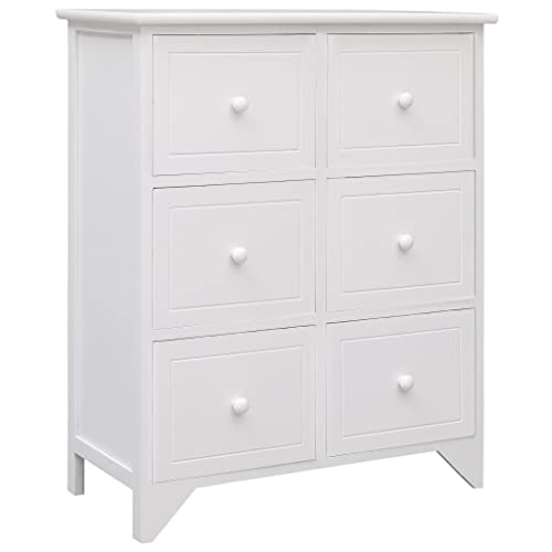 vidaXL Armadietto con 6 Cassetti Scorrevoli Stile Rustico Robusto Classico Credenza Cassettiera Portaoggetti in MDF Bianco Legno di Paulownia