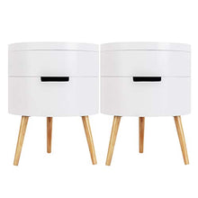 WOLTU TS50ws-2 Set di 2 Comodini Bianchi a 2 Ripiani Contenitore Rotondo Organizzatore da Letto Tavolino da Salotto in Legno