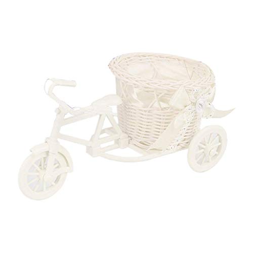 Cesto di Fiori Artificiali Cesto di Fiori in Rattan Triciclo Fioriera Bicicletta Bicicletta Giardino Esterno Patio Stoccaggio di Piccoli Oggetti Cesto di Fiori Arredamento Squisito-White