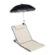 Relaxdays Materassino da Spiaggia, Lettino Imbottito XXL, Ombrellino, Regolabile, Cuscino&Borsa, Pieghevole, Beige