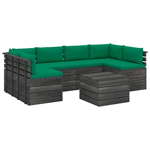 vidaXL Set Divani da Giardino su Pallet 7 pz con Cuscini Massello Pino
