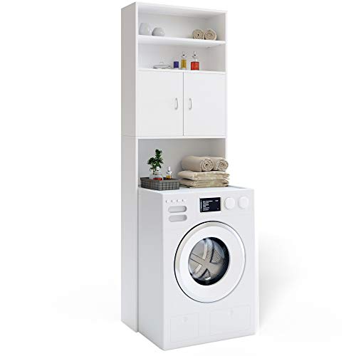 Casaria Mobile per Lavatrice Mobiletto da Bagno Armadio 3 Mensole 2 Ante 195x63x20cm Corridoio