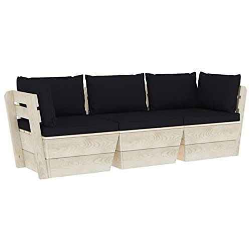 Tidyard Divano da Giardino a 3 Posti su Pallet con Cuscini in Legno Abete,Set Divani Modulari da Giardino per Esterno,Sedia Pallet da Giardino in Legno,per Interni ed Esterni, per Salotto,Terrazza