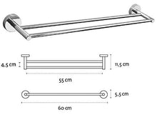 Kapitan Doppio 60 cm Asta Porta Asciugamano da Bagno in Acciaio Inox 18/10, con Adesivo da Parete per Il Montaggio 3M VHB, Acciaio Massiccio AISI 304 18/10, Lucido, Prodotto in UE