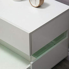 Comodino a LED lucido, con 2 cassetti, per camera da letto, soggiorno, 60 x 45 x 39 cm (bianco)