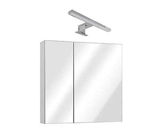 IdeaStella Specchio contenitore bagno. Specchiera a parete + Lampada LED Cromata. (2 Ante 70cm)