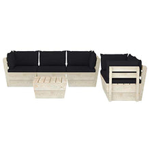 SKM Set Divani da Giardino su Pallet 6 pz con Cuscini Legno Abete (122.7kg) Nero