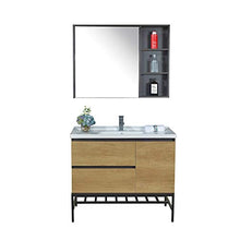 JenLn Mobile da Bagno in Legno Multistrato in Legno per Pavimenti in Legno Semplice Toilette Combinazione lavabo Lavandino in Ceramica con Cabinet di medicinali (Color : Brown, Size : 47x102x87cm)