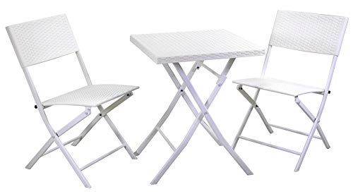 Set Tavolo e 2 Sedie Pieghevoli da Giardino in Ferro Spokane Bianco