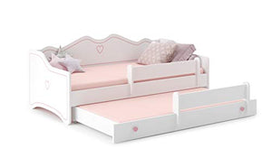 Letto per bambini con funzione estraibile bianco EMMA 160x80 + 2 materassi + 2 telaio, Divano Letto con Doghe in Legno