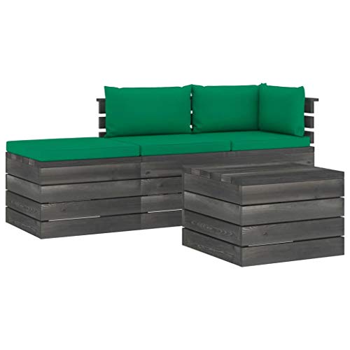 FAMIROSA Set Divani da Giardino su Pallet 4 pz con Cuscini Massello Pino-1784