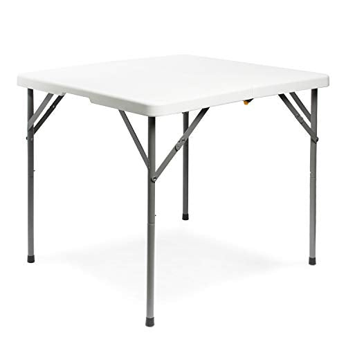 Tavolo Quadrato Pieghevole, Tavolo Trasportabile 86.5x86.5x74cm, Tavolo Portatile Pieghevole, Carico Massimo: 100 kg, Bianca