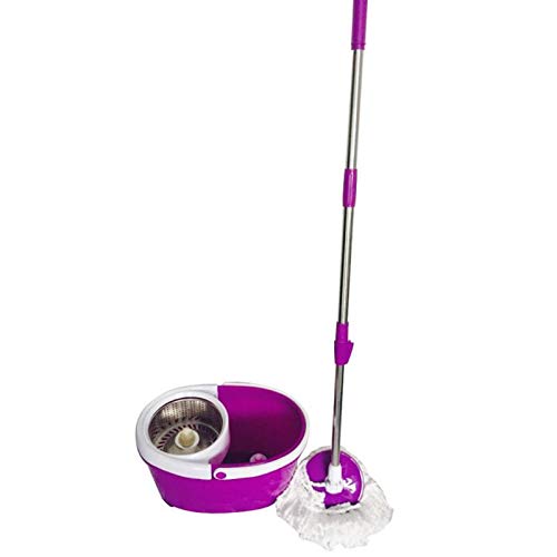WAMSY Mop Mop in Microfibra Ultra Sottile con Testa Rotante A 360 Gradi con Secchio in Acciaio Inossidabile I Materiali di Pulizia per La Casa Viola Si Muovono in Modo Flessibile