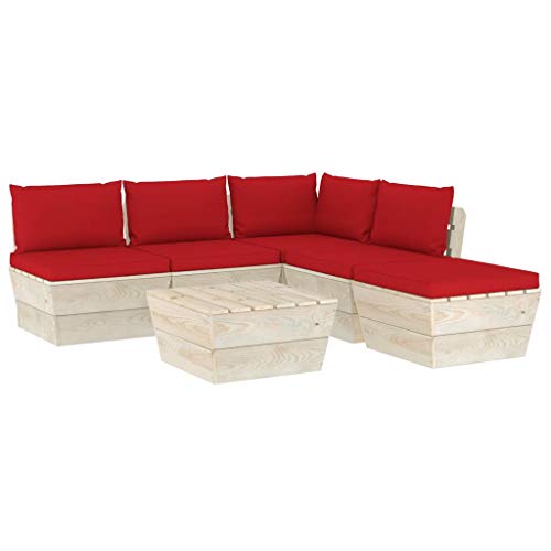 FAMIROSA Set Divani da Giardino su Pallet 6 pz con Cuscini Legno Abete-3546