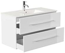 Set di mobili da bagno Firenze 100 (3 parti/A) bianco lucido e. specchio a LED