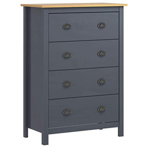 Ausla - Mobiletto con 4 cassetti, cassettiera bianca in legno di pino massiccio, per soggiorno, ingresso e camera da letto, 79 x 40 x 110 cm, grigio e marrone miele