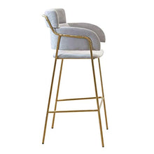 FLYTYSD Sgabelli Bar Sedia Poggiapiedi Sgabello Alto Sedie Pranzo Come Sgabello Sedile Capitonné Tessuto Velluto Gambe Metallo Dorato per Cucina, Pub, Sgabello Colazione, Altezza Seduta 75 Cm,Grigio