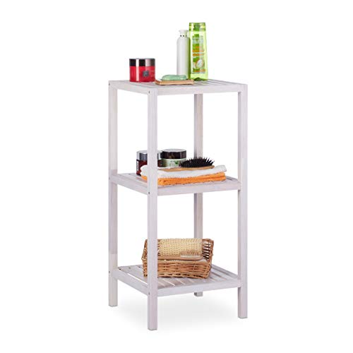 Relaxdays Scaffale da Bagno, Legno di Noce, Ripiani Portaoggetti, Mobiletto Salvaspazio,79,5x36x36, Mobile Cucina,Bianco