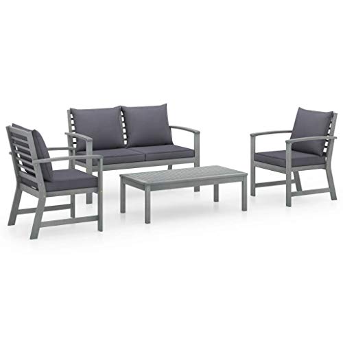SKM Set Divani da Giardino 4 pz con Cuscini in Massello di Acacia (37.4kg)