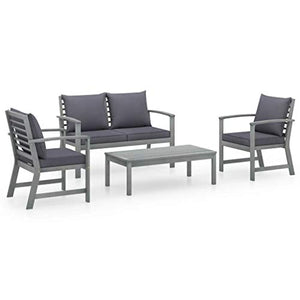 SKM Set Divani da Giardino 4 pz con Cuscini in Massello di Acacia (37.4kg)
