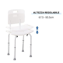 HOMCOM Sedile da doccia con schienale Ausilio da vasca, Sedia Doccia Altezza Regolabile 8 Posizioni Antiscivolo