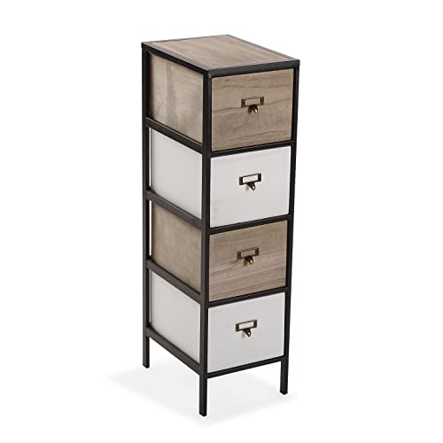 VERSA Rinna Mobile bagno, Mobiletto bagno Salvaspazio, Mobiletti, Cassettiera con 4 cassetti portaoggetti, Misure (A x L x l) 81 x 32 x 26 cm, Legno e metallo, Colore Bianco e marrone