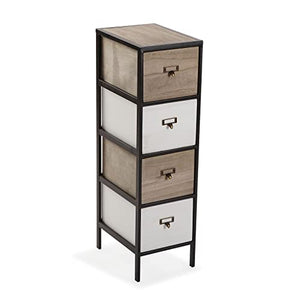 VERSA Rinna Mobile bagno, Mobiletto bagno Salvaspazio, Mobiletti, Cassettiera con 4 cassetti portaoggetti, Misure (A x L x l) 81 x 32 x 26 cm, Legno e metallo, Colore Bianco e marrone