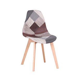 Set di 4 sedie da ufficio per la casa patchwork in lino con gambe in legno, per sala da pranzo, soggiorno, colore: grigio