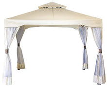SF SAVINO FILIPPO Gazebo da Giardino con 4 zanzariere Laterali Telo Beige in Metallo e Ferro Nero 3x3 Metri antiruggine Doppio Tetto Anti Vento per Esterno terrazza Bar Piscina