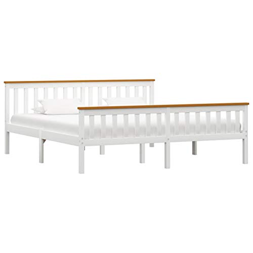 Tidyard Struttura Letto Matrimoniale in Legno Massello di Pino Bianco con Doghe,Giroletto Matrimoniale in Legno Massello di Pino con Doghe,Letto Moderno,Letto con Doghe Legno 180x200 cm